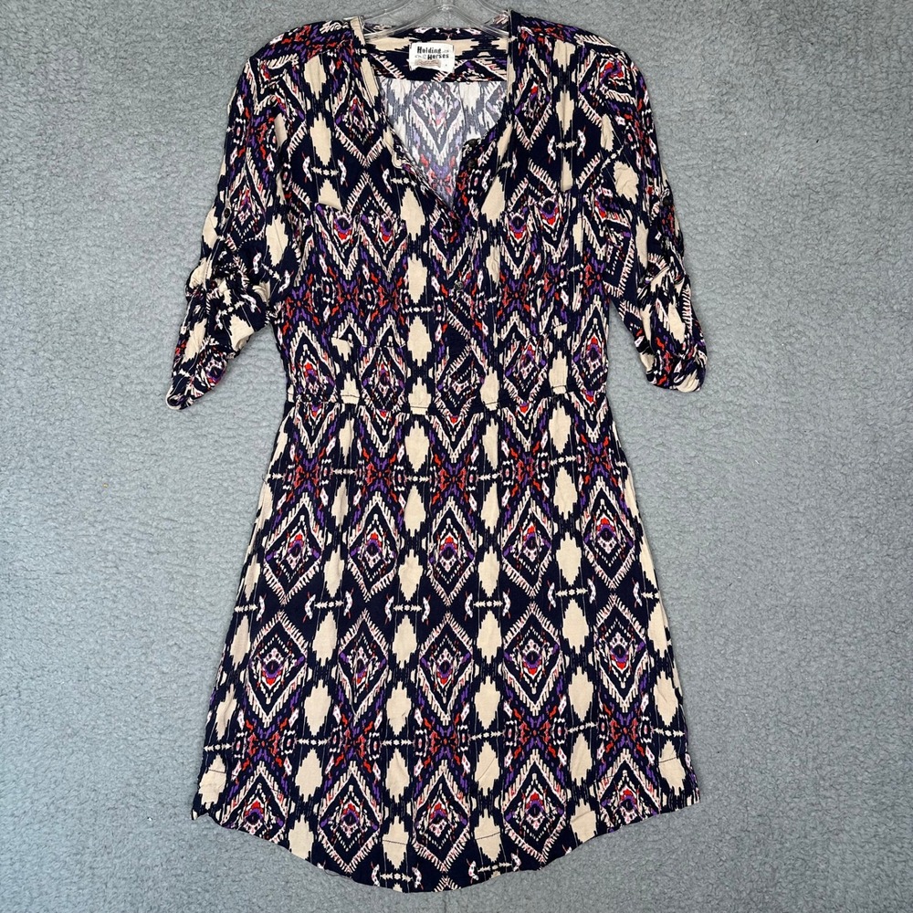 Holding Horses Anthropologie Ikat Diamond Geometric Print V-Neck Dress Size 4